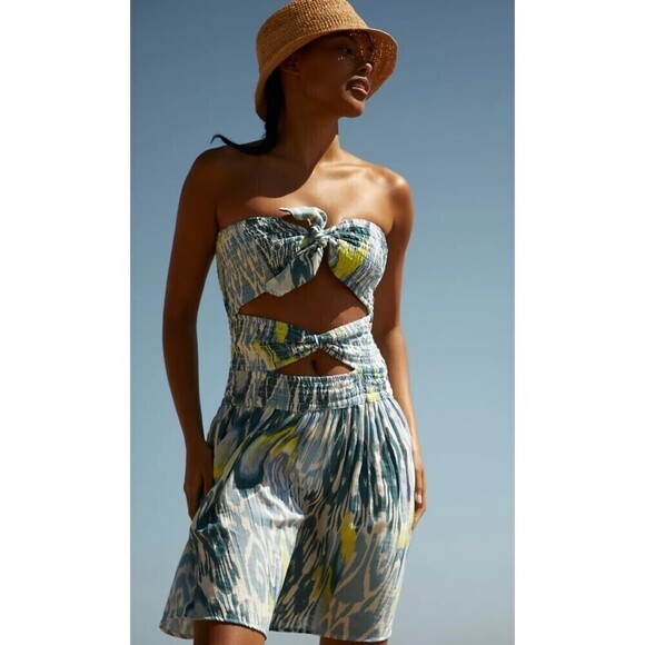 NWT By Anthropologie Reversible Smocked Mini Dress, LP - Picture 1 of 10